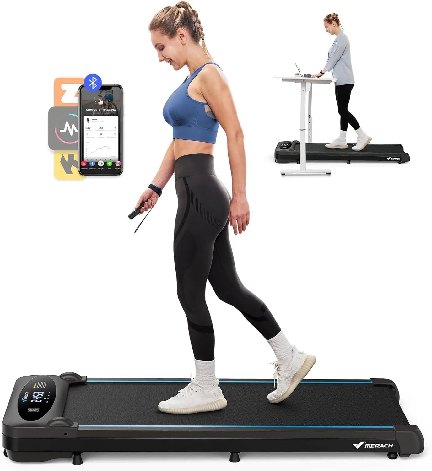 MERACH Walking Pad Treadmill Under Desk 3in1 Home Gym Capacity 2.75HP Portable Magnetic Remote Control LED Display Non-Assembly