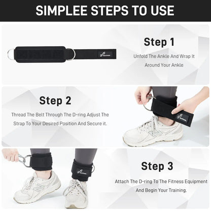 Sportneer Adjustable Ankle Straps 1 Pair for Cable Machine Leg Extensions & Booty Hip Abductors Glute Workouts in Home and Gym