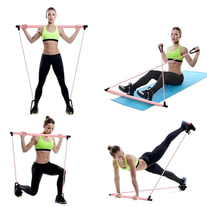 New Portable Yoga Pilates Bar Stick With Resistance Band Home Gym Muscle Toning Fitness Stretching Sports Body Workout Exercise