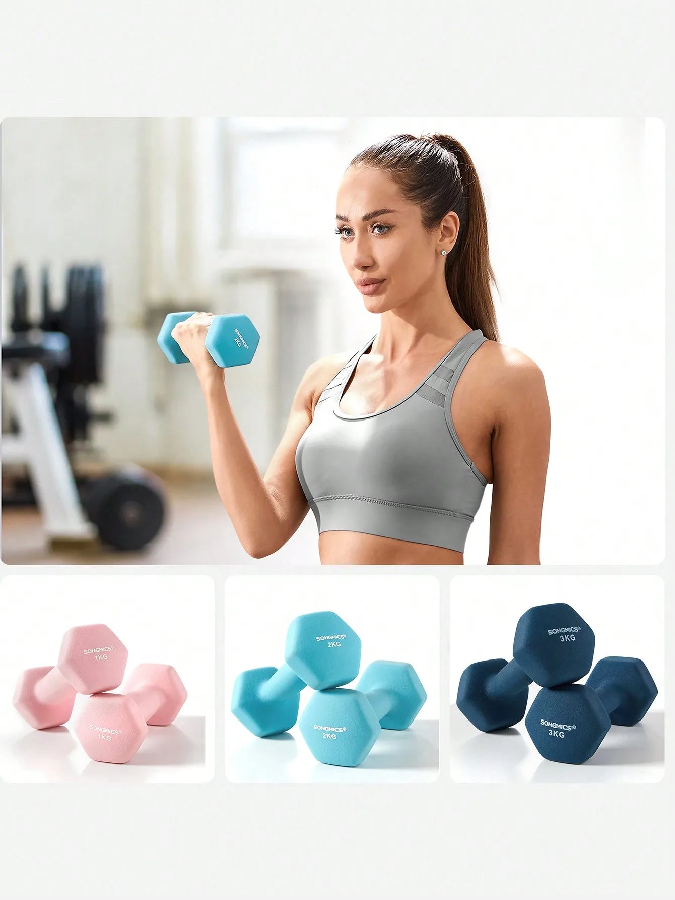 SONGMICS Dumbbell Set Short dumbbells Dumbbell Set 12kg Hexagon Neoprene dumbbells