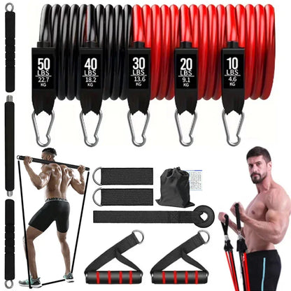 Portable Pilates Bar Kit with Resistance Bands Set,Bodybuilding Elastic Bands Workout Bar,Non-Slip Fitness Stick Exercise Bands