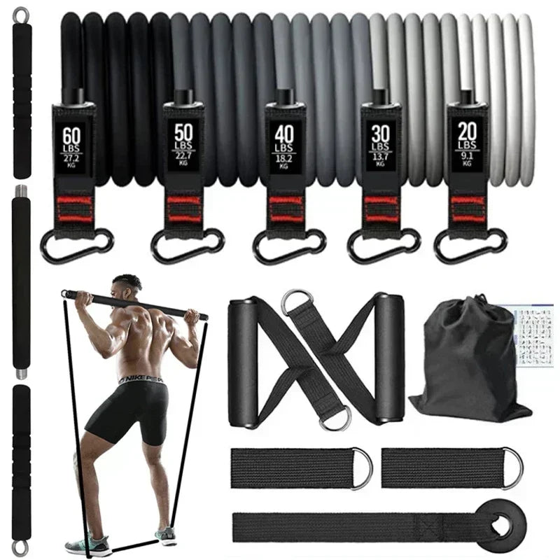 Portable Pilates Bar Kit with Resistance Bands Set,Bodybuilding Elastic Bands Workout Bar,Non-Slip Fitness Stick Exercise Bands