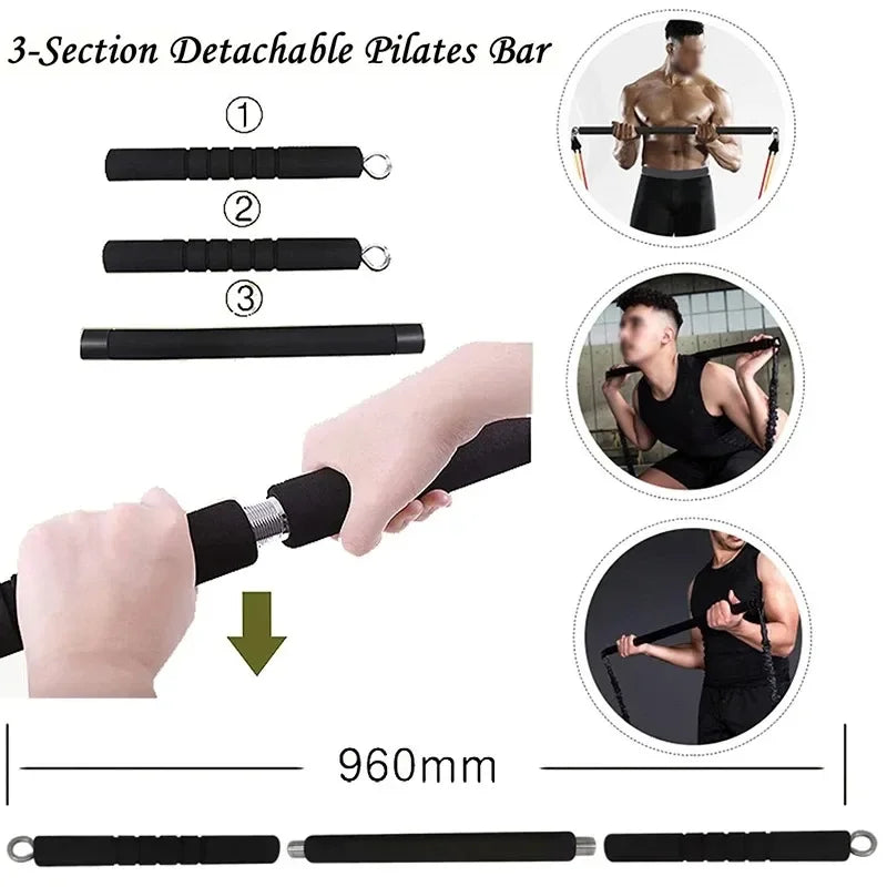 Portable Pilates Bar Kit with Resistance Bands Set,Bodybuilding Elastic Bands Workout Bar,Non-Slip Fitness Stick Exercise Bands