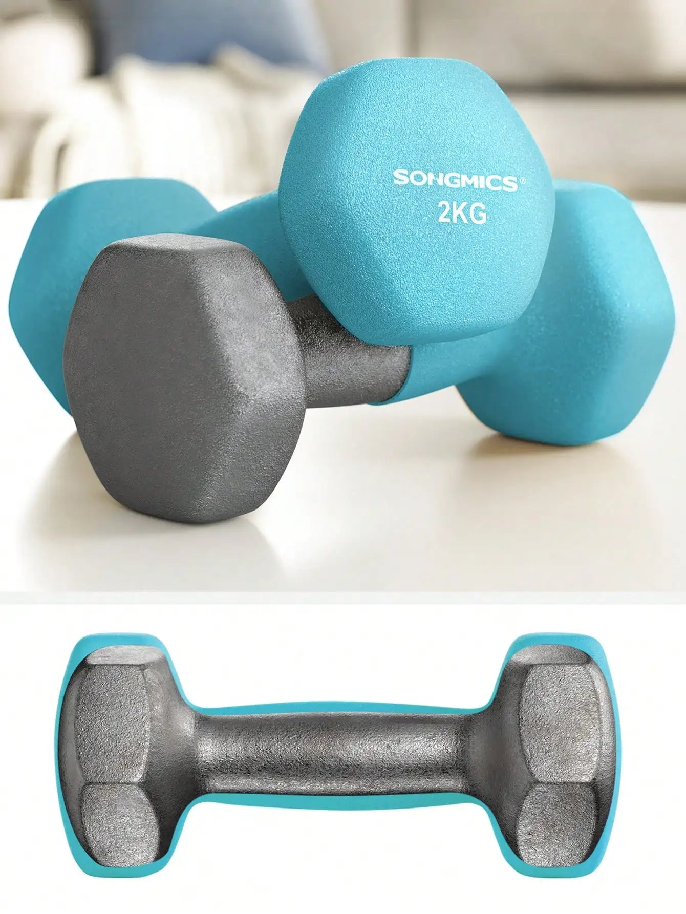 SONGMICS Dumbbell Set Short dumbbells Dumbbell Set 12kg Hexagon Neoprene dumbbells