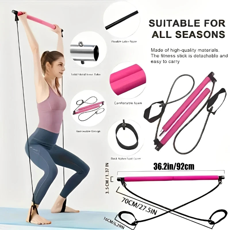 New Portable Yoga Pilates Bar Stick With Resistance Band Home Gym Muscle Toning Fitness Stretching Sports Body Workout Exercise