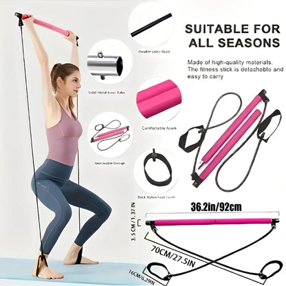 New Portable Yoga Pilates Bar Stick With Resistance Band Home Gym Muscle Toning Fitness Stretching Sports Body Workout Exercise